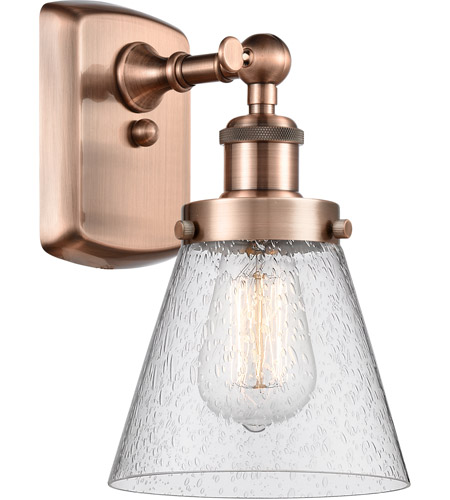 Innovations Lighting 916-1W-AC-G64 Ballston Small Cone 1 Light 6 inch Antique Copper Sconce Wall Light in Seedy Glass