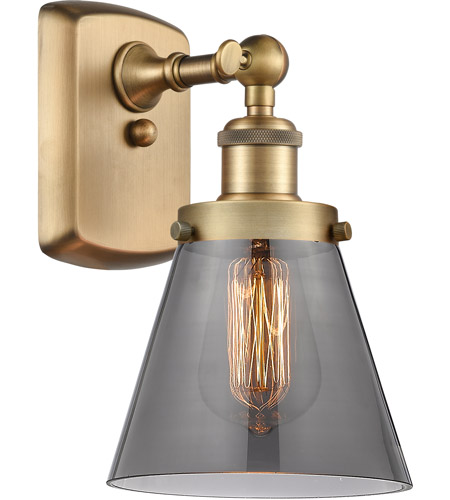 Innovations Lighting 916-1W-BB-G63-LED Ballston Small Cone LED 6 inch Brushed Brass Sconce Wall Light in Plated Smoke Glass