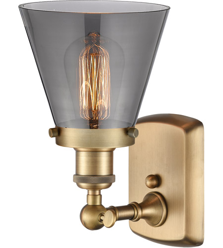 Innovations Lighting 916-1W-BB-G63-LED Ballston Small Cone LED 6 inch Brushed Brass Sconce Wall Light in Plated Smoke Glass 916-1W-BB-G63_2.jpg