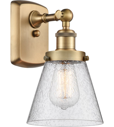 Innovations Lighting 916-1W-BB-G64-LED Ballston Small Cone LED 6 inch Brushed Brass Sconce Wall Light in Seedy Glass