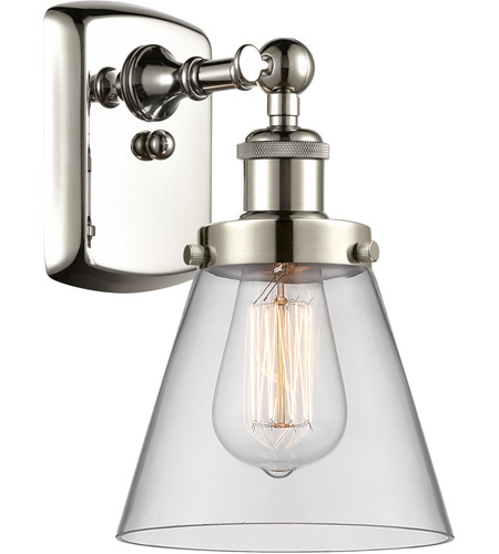 Innovations Lighting 916-1W-PN-G62-LED Ballston Small Cone LED 6 inch Polished Nickel Sconce Wall Light in Clear Glass