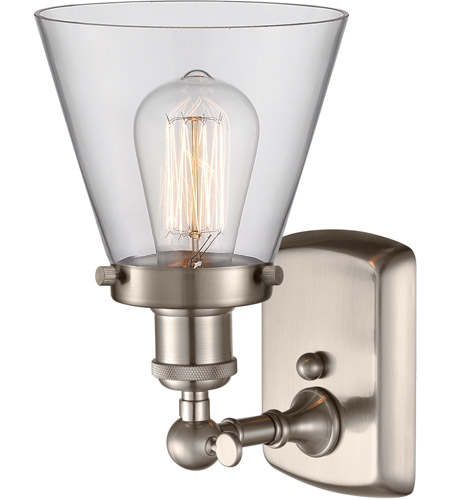 Innovations Lighting 916-1W-SN-G62-LED Ballston Small Cone LED 6 inch Brushed Satin Nickel Sconce Wall Light in Clear Glass, Ballston 916-1W-SN-G62_2.jpg