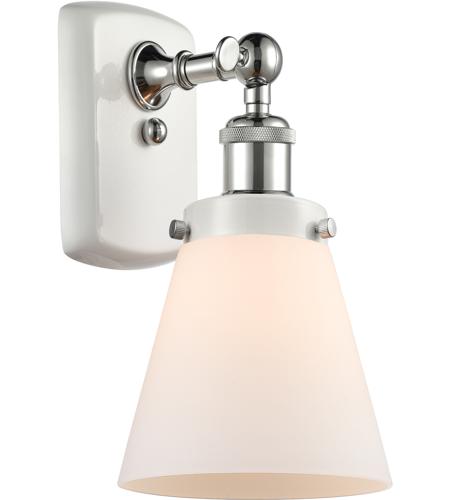 Innovations Lighting 916-1W-WPC-G61-LED Ballston Small Cone LED 6 inch White and Polished Chrome Sconce Wall Light in Matte White Glass