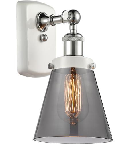 Innovations Lighting 916-1W-WPC-G63 Ballston Small Cone 1 Light 6 inch White and Polished Chrome Sconce Wall Light in Plated Smoke Glass