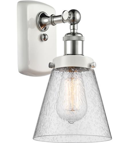 Innovations Lighting 916-1W-WPC-G64-LED Ballston Small Cone LED 6 inch White and Polished Chrome Sconce Wall Light in Seedy Glass