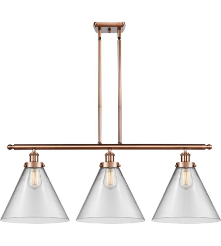 Innovations Lighting 916-3I-AC-G42-L Ballston X-Large Cone 3 Light 36 inch Antique Copper Island Light Ceiling Light in Clear Glass