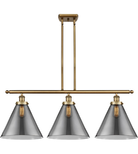 Innovations Lighting 916-3I-BB-G43-L Ballston X-Large Cone 3 Light 36 inch Brushed Brass Island Light Ceiling Light in Plated Smoke Glass