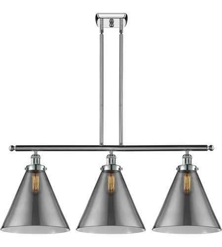 Innovations Lighting 916-3I-PC-G43-L-LED Ballston X-Large Cone LED 36 inch Polished Chrome Island Light Ceiling Light in Plated Smoke Glass