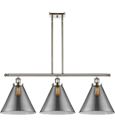 Innovations Lighting 916-3I-PN-G43-L Ballston X-Large Cone 3 Light 36 inch Polished Nickel Island Light Ceiling Light in Plated Smoke Glass