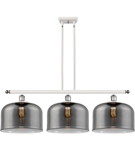 Innovations Lighting 916-3I-WPC-G73-L Ballston X-Large Bell 3 Light 36 inch White and Polished Chrome Island Light Ceiling Light in Plated Smoke Glass