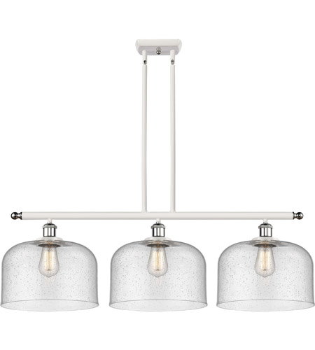 Innovations Lighting 916-3I-WPC-G74-L-LED Ballston X-Large Bell LED 36 inch White and Polished Chrome Island Light Ceiling Light in Seedy Glass