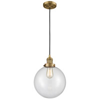 Innovations Lighting 201C-BB-G202-10-LED Franklin Restoration X-Large Beacon LED 10 inch Brushed Brass Mini Pendant Ceiling Light in Clear Glass, Franklin Restoration photo thumbnail