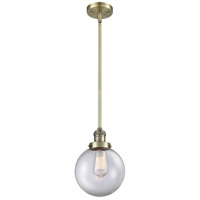 Innovations Lighting 201S-AB-G202-8-LED Franklin Restoration Large Beacon LED 8 inch Antique Brass Mini Pendant Ceiling Light in Clear Glass, Franklin Restoration thumb