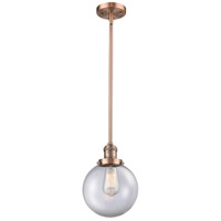 Innovations Lighting 201S-AC-G202-8-LED Franklin Restoration Large Beacon LED 8 inch Antique Copper Mini Pendant Ceiling Light in Clear Glass, Franklin Restoration thumb