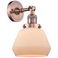 Innovations Lighting 203-AC-G171-LED Franklin Restoration Fulton LED 7 inch Antique Copper Sconce Wall Light in Matte White Glass, Franklin Restoration photo thumbnail