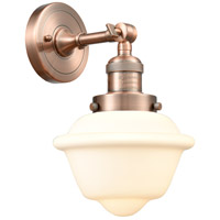Innovations Lighting 203-AB-G531-LED Franklin Restoration Small Oxford LED 8 inch Antique Brass Sconce Wall Light in Matte White Glass, Franklin Restoration photo thumbnail