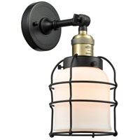 Innovations Lighting 203-BAB-G51-CE-LED Franklin Restoration Small Bell Cage LED 6 inch Black Antique Brass Sconce Wall Light in Matte White Glass, Franklin Restoration photo thumbnail