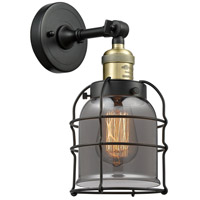 Innovations Lighting 203-BAB-G53-CE-LED Franklin Restoration Small Bell Cage LED 6 inch Black Antique Brass Sconce Wall Light in Plated Smoke Glass, Franklin Restoration photo thumbnail