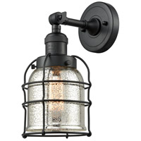 Innovations Lighting 203-BK-G58-CE Franklin Restoration Small Bell Cage 1 Light 6 inch Matte Black Sconce Wall Light in Silver Plated Mercury Glass, Franklin Restoration photo thumbnail