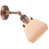 Innovations Lighting 203-AC-G171-LED Franklin Restoration Fulton LED 7 inch Antique Copper Sconce Wall Light in Matte White Glass, Franklin Restoration alternative photo thumbnail