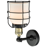 Innovations Lighting 203-BAB-G51-CE-LED Franklin Restoration Small Bell Cage LED 6 inch Black Antique Brass Sconce Wall Light in Matte White Glass, Franklin Restoration alternative photo thumbnail