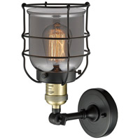 Innovations Lighting 203-BAB-G53-CE-LED Franklin Restoration Small Bell Cage LED 6 inch Black Antique Brass Sconce Wall Light in Plated Smoke Glass, Franklin Restoration alternative photo thumbnail