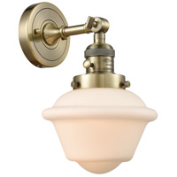 Innovations Lighting 203SW-AB-G531 Franklin Restoration Small Oxford 1 Light 8 inch Antique Brass Sconce Wall Light in Matte White Glass, Franklin Restoration photo thumbnail