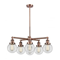 Innovations Lighting 207-6CR-AC-G202-8 Franklin Restoration Large Beacon 6 Light 31 inch Antique Copper Chandelier Ceiling Light in Incandescent, Clear Glass, Franklin Restoration thumb