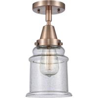 Innovations Lighting 447-1C-AC-G184-LED Franklin Restoration Canton LED 6 inch Antique Copper Flush Mount Ceiling Light in Seedy Glass photo thumbnail