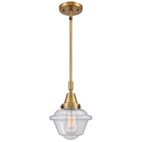 Innovations Lighting 447-1S-BB-G534-LED Franklin Restoration Small Oxford LED 8 inch Brushed Brass Mini Pendant Ceiling Light in Seedy Glass photo thumbnail