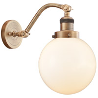 Innovations Lighting 515-1W-BB-G201-8 Franklin Restoration Large Beacon 1 Light 8 inch Brushed Brass Sconce Wall Light in Matte White Glass, Franklin Restoration photo thumbnail