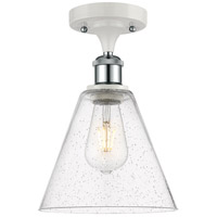 Innovations Lighting 516-1C-WPC-GBC-84-LED Ballston Cone LED 8 inch White and Polished Chrome Semi-Flush Mount Ceiling Light in Seedy Glass thumb