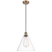 Innovations Lighting 516-1P-BB-GBC-122-LED Ballston Cone LED 12 inch Brushed Brass Mini Pendant Ceiling Light in Clear Glass thumb