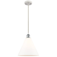Innovations Lighting 516-1P-WPC-GBC-121-LED Ballston Cone LED 12 inch White and Polished Chrome Mini Pendant Ceiling Light in Matte White Glass thumb