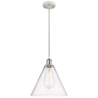 Innovations Lighting 516-1P-WPC-GBC-124-LED Ballston Cone LED 12 inch White and Polished Chrome Mini Pendant Ceiling Light in Seedy Glass thumb