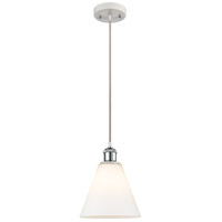 Innovations Lighting 516-1P-WPC-GBC-81-LED Ballston Cone LED 8 inch White and Polished Chrome Mini Pendant Ceiling Light in Matte White Glass thumb
