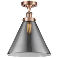 Innovations Lighting 916-1C-AC-G43-L-LED Ballston X-Large Cone LED 8 inch Antique Copper Semi-Flush Mount Ceiling Light in Plated Smoke Glass photo thumbnail
