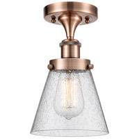 Innovations Lighting 916-1C-AC-G64-LED Ballston Small Cone LED 6 inch Antique Copper Semi-Flush Mount Ceiling Light in Seedy Glass photo thumbnail
