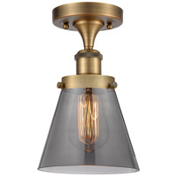Innovations Lighting 916-1C-BB-G63-LED Ballston Small Cone LED 6 inch Brushed Brass Semi-Flush Mount Ceiling Light in Plated Smoke Glass photo thumbnail