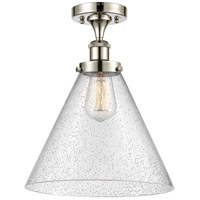 Innovations Lighting 916-1C-WPC-G44-L-LED Ballston X-Large Cone LED 8 inch White and Polished Chrome Semi-Flush Mount Ceiling Light in Seedy Glass photo thumbnail