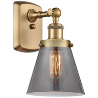 Innovations Lighting 916-1W-BB-G63 Ballston Small Cone 1 Light 6 inch Brushed Brass Sconce Wall Light in Plated Smoke Glass photo thumbnail
