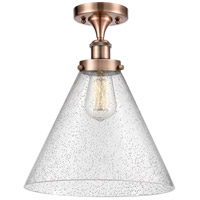 Innovations Lighting 916-1C-AC-G44-L-LED Ballston X-Large Cone LED 8 inch Antique Copper Semi-Flush Mount Ceiling Light in Seedy Glass thumb