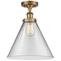 Innovations Lighting 916-1C-BB-G42-L-LED Ballston X-Large Cone LED 8 inch Brushed Brass Semi-Flush Mount Ceiling Light in Clear Glass thumb