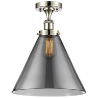 Innovations Lighting 916-1C-WPC-G43-L Ballston X-Large Cone 1 Light 8 inch White and Polished Chrome Semi-Flush Mount Ceiling Light in Plated Smoke Glass thumb