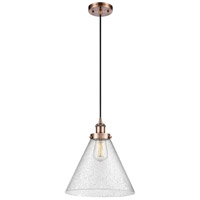 Innovations Lighting 916-1P-AC-G44-L-LED Ballston X-Large Cone LED 8 inch Antique Copper Mini Pendant Ceiling Light in Seedy Glass thumb
