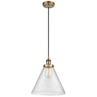 Innovations Lighting 916-1P-BB-G44-L-LED Ballston X-Large Cone LED 8 inch Brushed Brass Mini Pendant Ceiling Light in Seedy Glass thumb