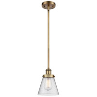 Innovations Lighting 916-1S-BB-G64-LED Ballston Small Cone LED 6 inch Brushed Brass Pendant Ceiling Light in Seedy Glass thumb
