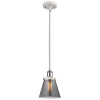 Innovations Lighting 916-1S-WPC-G63-LED Ballston Small Cone LED 6 inch White and Polished Chrome Pendant Ceiling Light in Plated Smoke Glass thumb