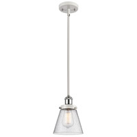 Innovations Lighting 916-1S-WPC-G64-LED Ballston Small Cone LED 6 inch White and Polished Chrome Pendant Ceiling Light in Seedy Glass thumb