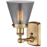 Innovations Lighting 916-1W-BB-G63-LED Ballston Small Cone LED 6 inch Brushed Brass Sconce Wall Light in Plated Smoke Glass 916-1W-BB-G63_2.jpg thumb